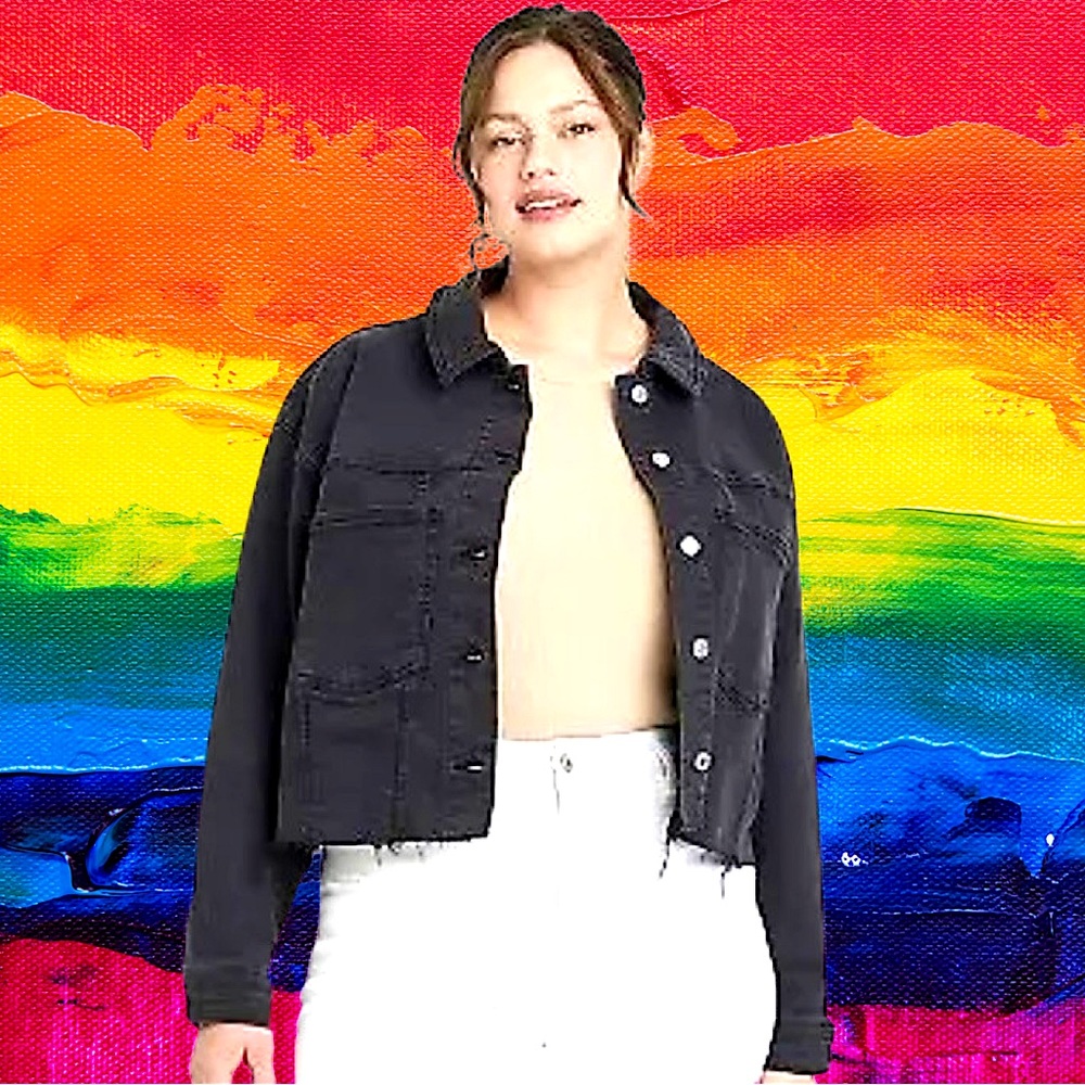 🆕 Ava & Viv Women’s Black distressed cropped Denim Jean Jacket❤️❤️2X
